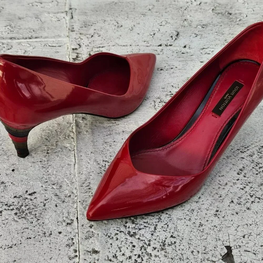 Louis Vuitton Women Pumps Heel Shoes Red Patent Leather Size 36 Made in Italy - Picture 1 of 12